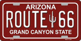 Route 66 Grand Canyon State Arizona Metal Novelty License Plate