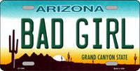 Bad Girl Arizona Background Metal Novelty License Plate
