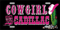 Cowgirl Cadillac Metal Novelty License Plate