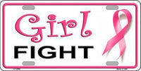 Girl Fight w/Pink Ribbon Novelty Metal License Plate