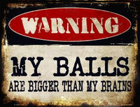 Warning My Balls Are Bigger Than My Brain Metal Novelty Parking Sign