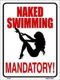 Naked Swimming Mandatory Metal Novelty Parking Sign