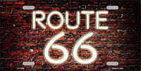 Route 66 Neon Brick Background Metal Novelty License Plate