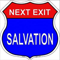 Next Exit Salvation Highway Shield Metal Sign