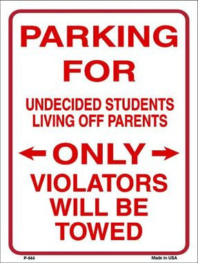 Parking For Undecided Students Parking Only Metal Novelty Parking Sign