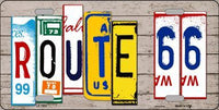 Route 66 License Plate Art Wood Pattern Metal Novelty License Plate