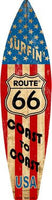 Route 66 Surfing USA Metal Novelty Surf Board Sign
