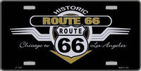 Route 66 Shield Wings Novelty Metal License Plate
