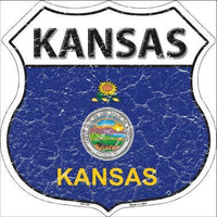 Kansas State Flag Highway Shield Metal Sign