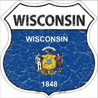 Wisconsin State Flag Highway Shield Metal Sign