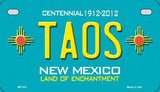 Taos New Mexico Teal Metal Novelty Motorcycle License Plate