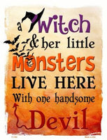 Witch Monsters Devil Metal Novelty Seasonal Parking Sign