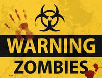 Warning Zombies Yellow Metal Novelty Seasonal Parking Sign