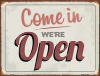 We're Open Metal Novelty Parking Sign