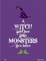 Witch And Monsters Metal Novelty Seasonal Parking Sign