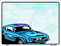 Classic Car Blue Mustang Metal Novelty Parking Sign